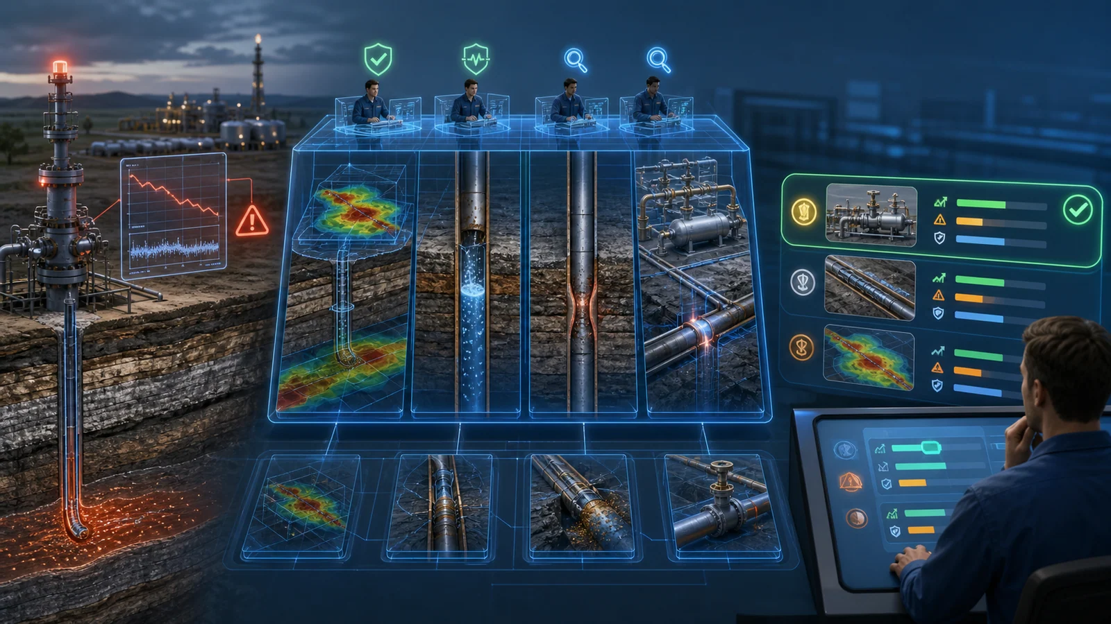 A digital representation connecting the subsurface, wells and infrastructure across an industrial asset
