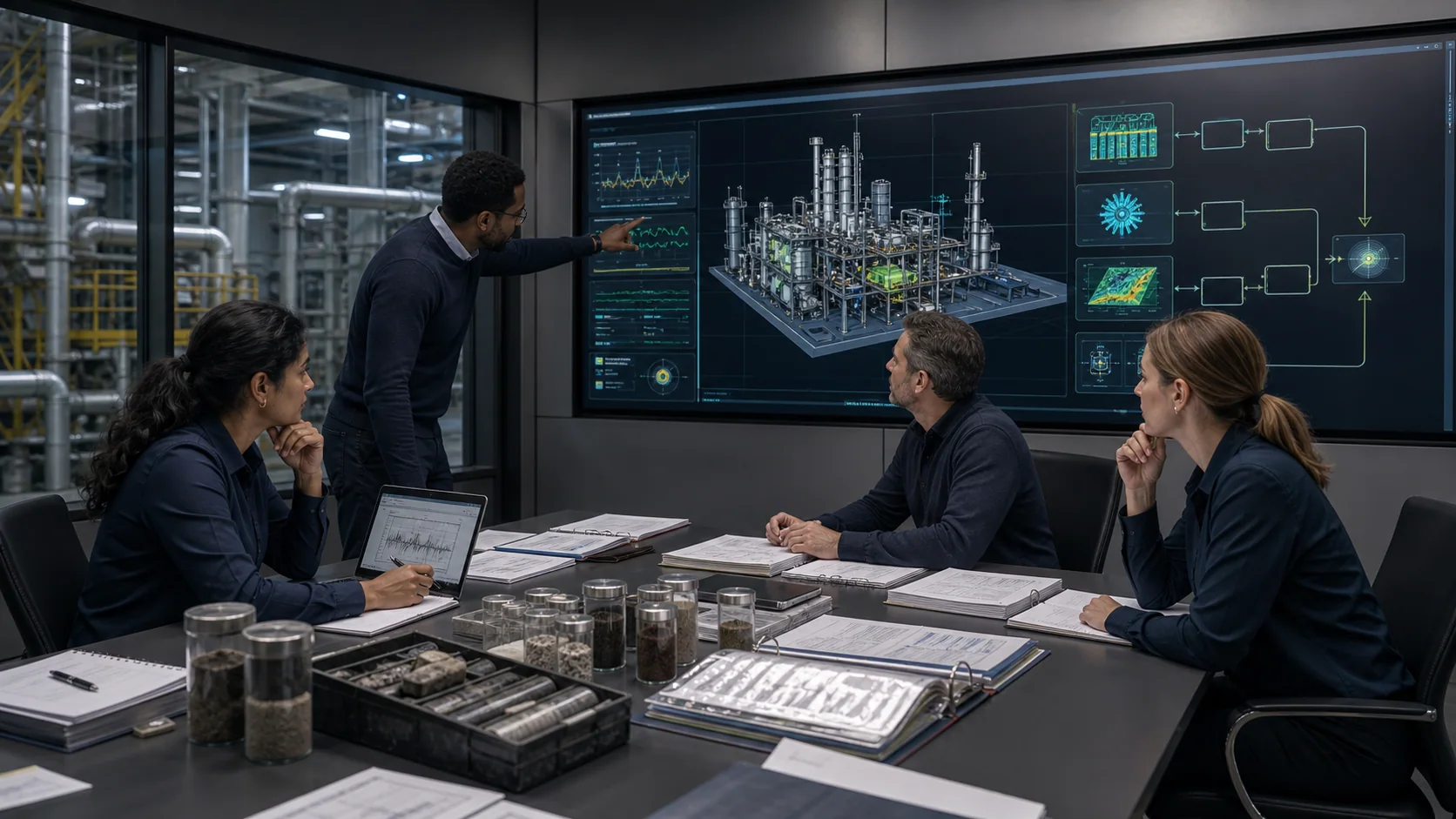 Engineering team tracing operational evidence through the digital twin and specialist agents to the responsible engineer’s decision gate.